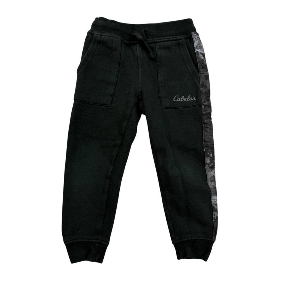 Cabela’s Toddler Black Sweatpants – Camo Side Stripe – Drawstring – Size 3T